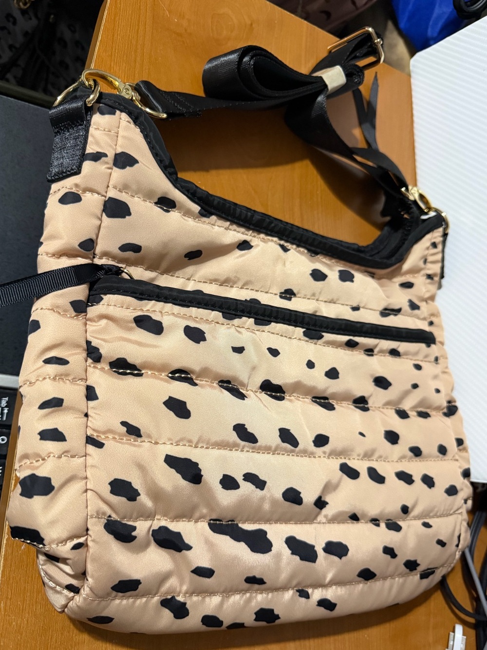 Leopard-Spot Crossbody Bag in Beige and Black